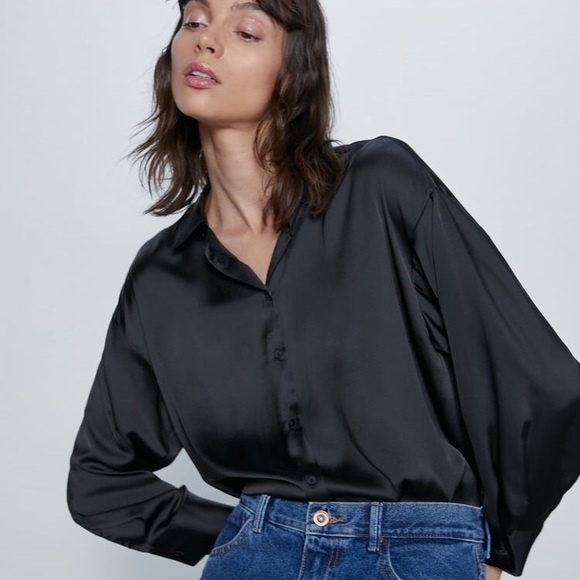Nwt Zara Satin Effect Oversized Shirt 